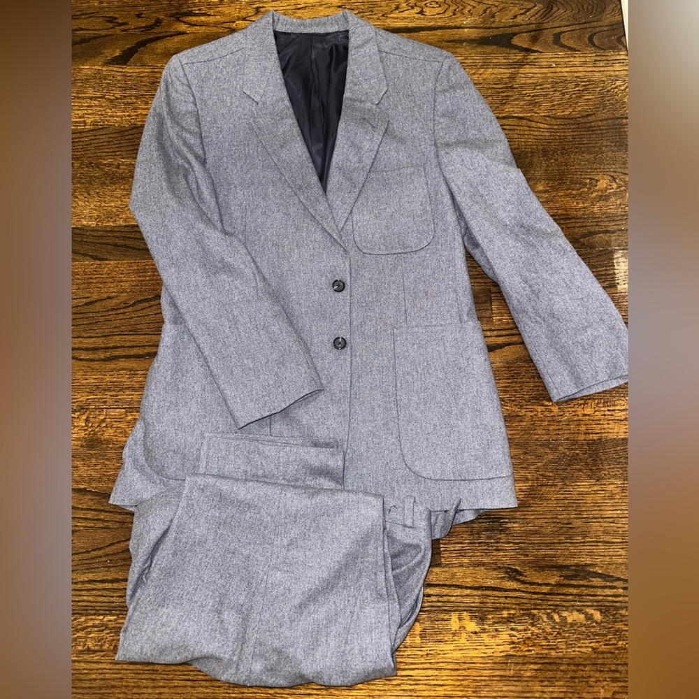 Mens Barneys NY Vintage Blue Wool Suit 42R